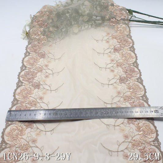 【1pack】-freedombeauty|Orange French Retro Double-Sided Flower Mesh Embroidery Trim Curtain Sofa Cushion Lace Trim Accessories