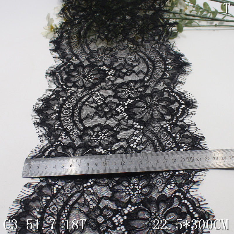 freedombeauty|Black Double-Sided Large Wave French Flower Non-Elastic Eyelash 22cm Lingerie Clothing Lace Trim DIY