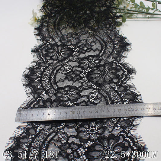 freedombeauty|Black Double-Sided Large Wave French Flower Non-Elastic Eyelash 22cm Lingerie Clothing Lace Trim DIY
