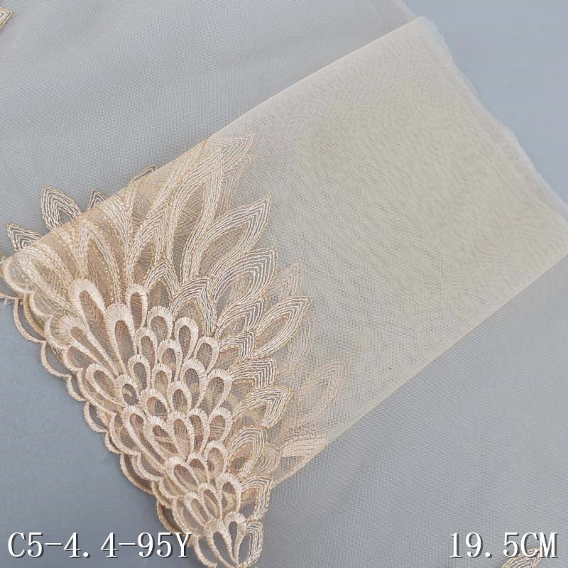 【1pack】-freedombeauty|Phoenix Single-Sided Three-Dimensional Embroidery with Gold Thread Transparent Mesh Embroidery Performance Costume Accessories Embroidery Lace