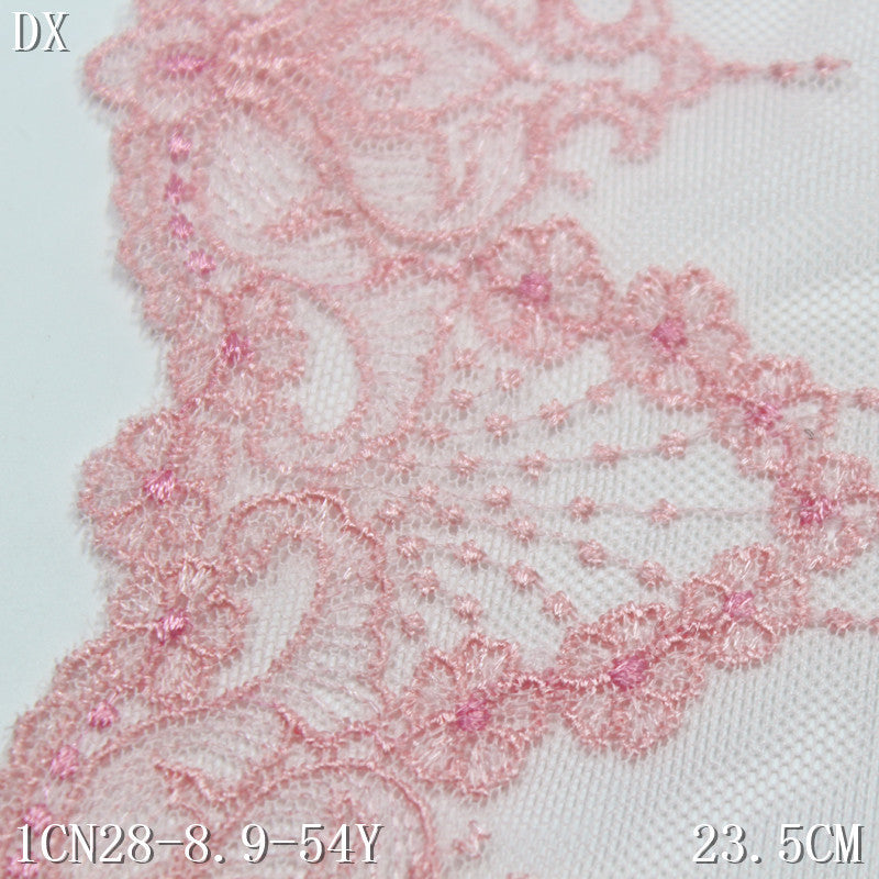 【1pack】-freedombeauty|Pink Mesh Single-Sided French Pattern Embroidery Lace Trim 23cm Curtain Sofa Cushion Lace Trim Accessories