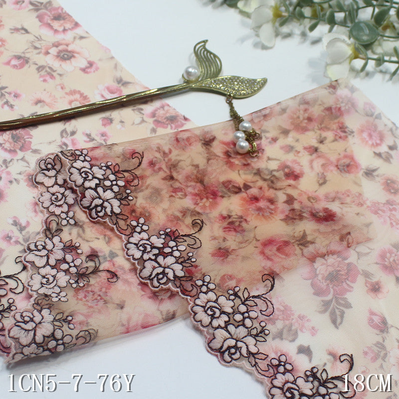 【1pack】-freedombeauty|Printed Mesh Single Edge Texture Small Flower Embroidery Trim 18cm Curtain Sofa Cushion Lace Trim Accessories