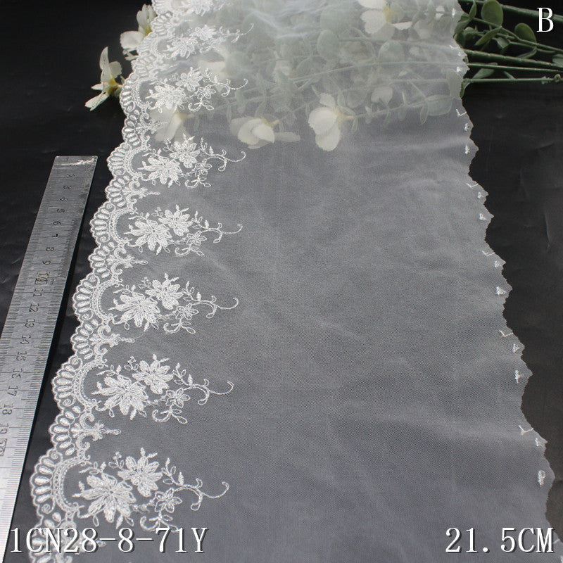 【1pack】-freedombeauty|White Single-Sided French Silver Thread Flower Mesh Embroidery Curtain Sofa Cushion Lace Trim DIY Accessories