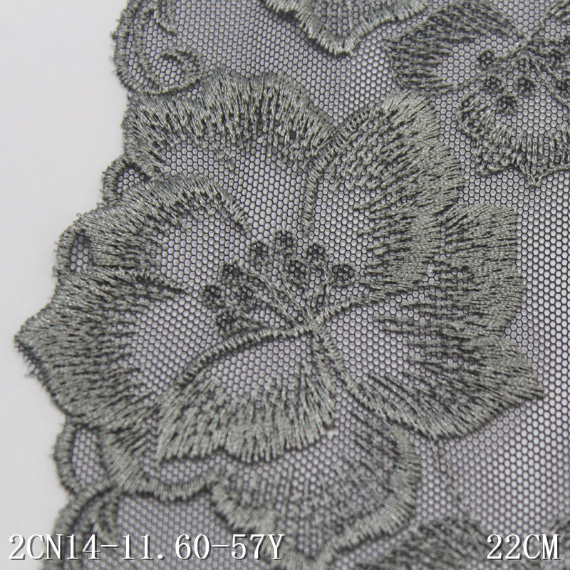 【1pack】-freedombeauty|Charcoal Gray Mesh Single Edge Vintage Flower Embroidery Trim Clothing Home Textile 22cm Lace Trim Accessories