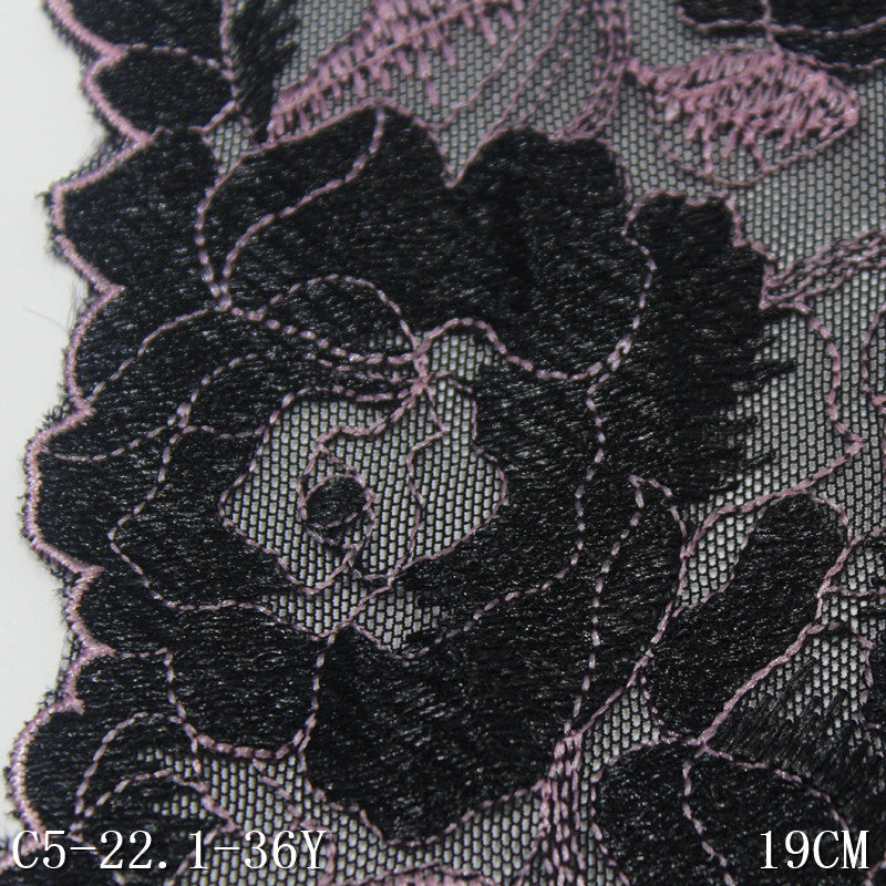 【1pack】-Freedombeauty | Black Mesh Single Side Vintage Rose Embroidery Lace 19cm Clothing Home Textile Lace Accessories DIY