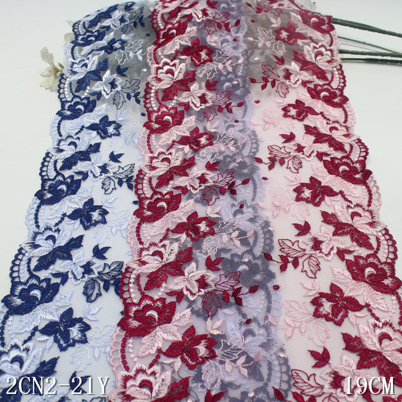 【1pack】-Freedombeauty | Two Colors Double Bellow Classical Single Bilateral Flower Embroidery Lace Soft Delicate Clothing Curtain Lace Accessories