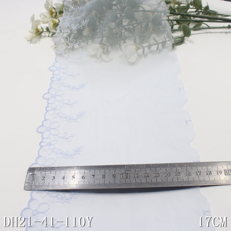 【1pack】-Freedombeauty | Light Blue Single Side Japanese Small Flower Light Mesh Embroidery 17cm Clothing Home Textile Lace Accessories