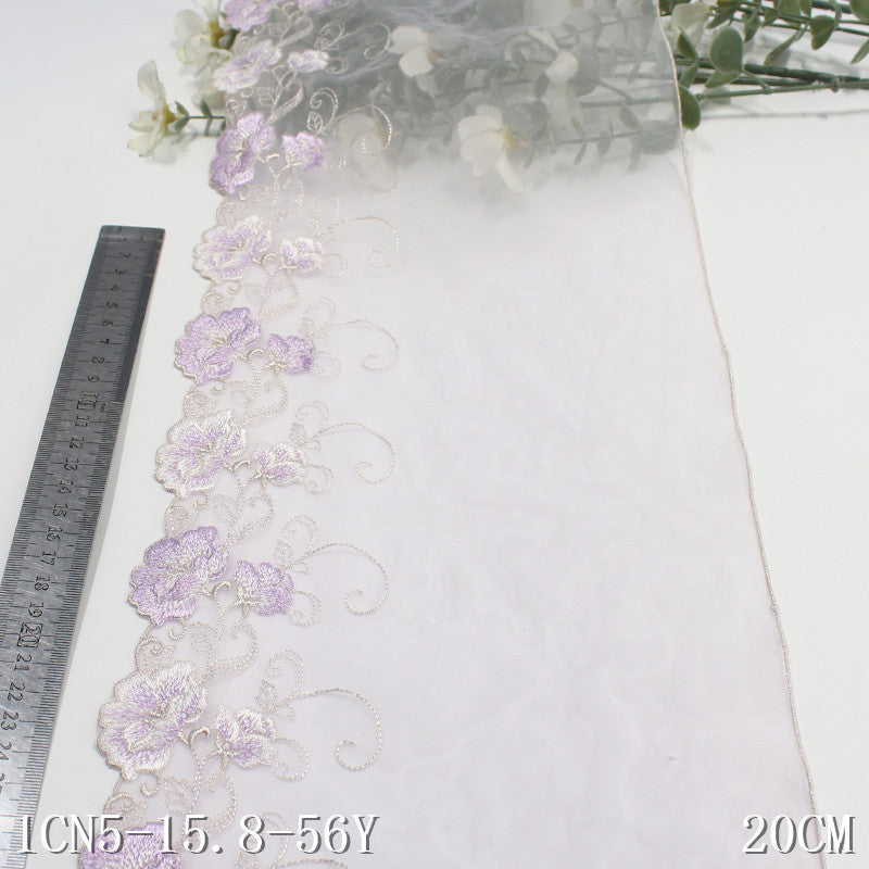 【1pack】-freedombeauty|Purple Mesh Single Edge Textured Flower Embroidery Trim 20cm Clothing Home Textile Lace Trim DIY Accessories