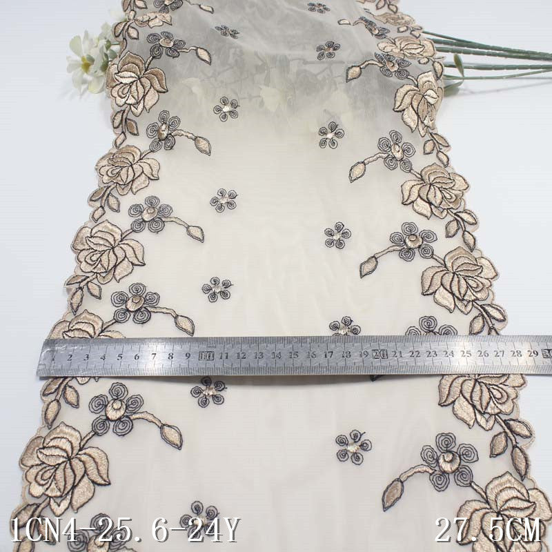 【1pack】-freedombeauty|Soft Mesh Double-Sided Ancient Style Flower Elastic Embroidery Lace Hanfu Performance Costume Lace Trim Accessories