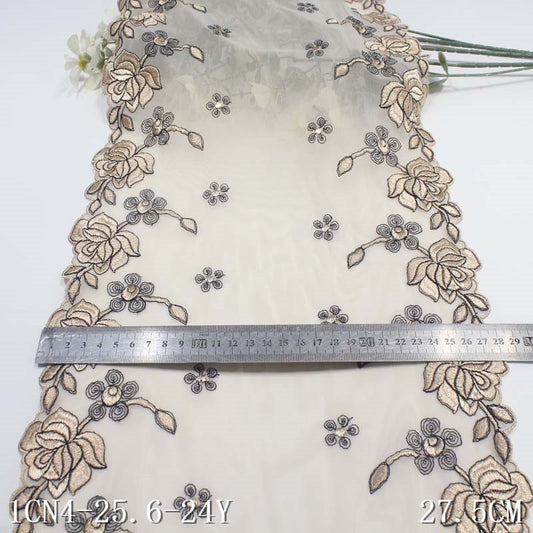 【1pack】-freedombeauty|Soft Mesh Double-Sided Ancient Style Flower Elastic Embroidery Lace Hanfu Performance Costume Lace Trim Accessories