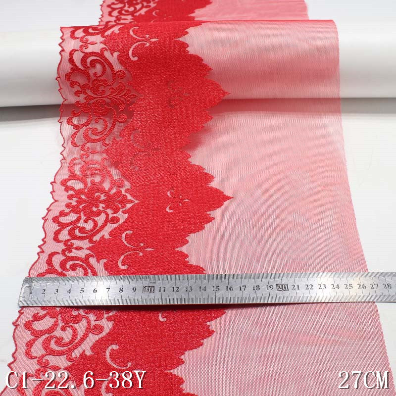 【1pack】-freedombeauty|Red Mesh Polyester Yarn Pressed Yarn Exquisite Festive Embroidery Trim Accessories Curtain Sofa Cushion Trim