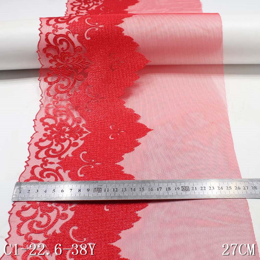 【1pack】-freedombeauty|Red Mesh Polyester Yarn Pressed Yarn Exquisite Festive Embroidery Trim Accessories Curtain Sofa Cushion Trim