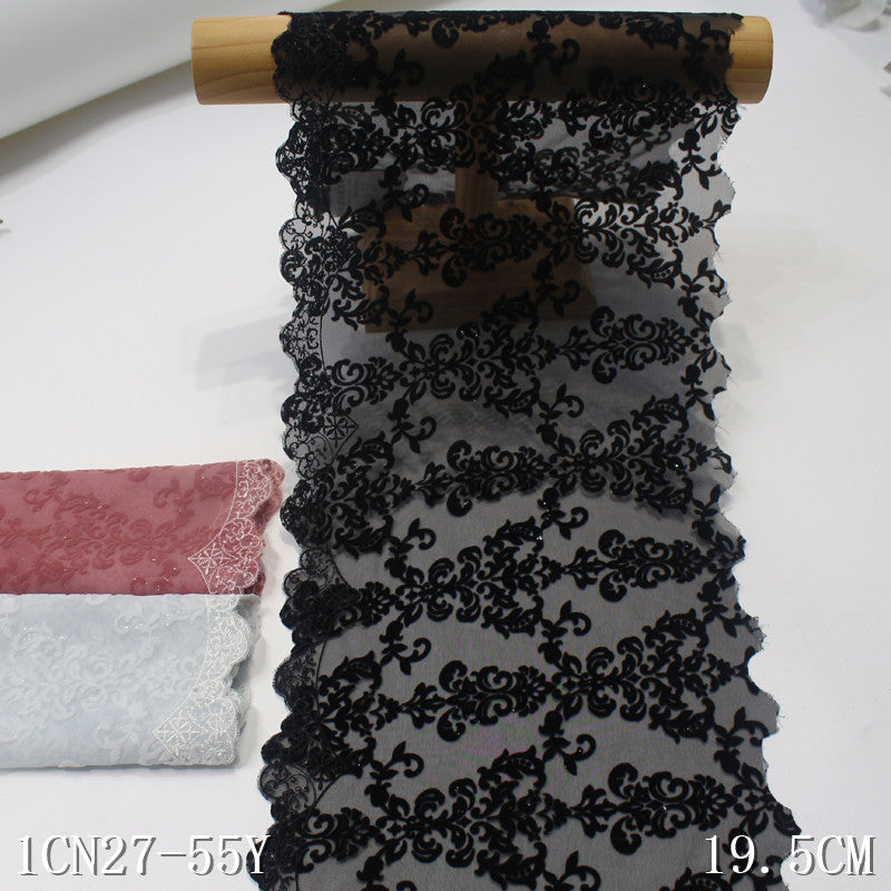 【1pack】-freedombeauty|Multicolor Chiffon Mesh Single-Sided Flocking Pattern Embroidery Trim Curtain Sofa Cushion Lace Trim Accessories