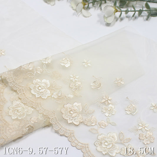 【1pack】-freedombeauty|Light Apricot Mesh Ins Style Gentle Single Wave Small Flower Embroidery Clothing Skirt Hem Neckline Sofa Cushion Accessories