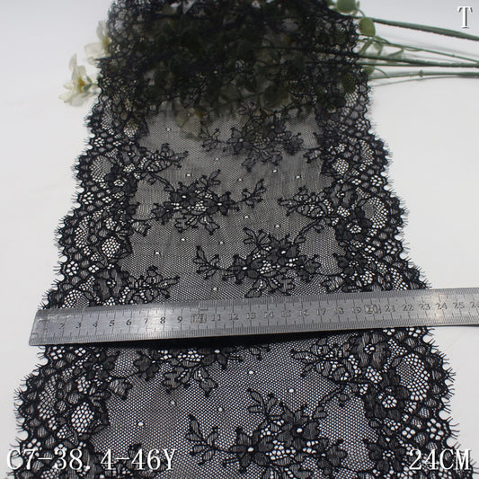 freedombeauty|Two-tone Double Wave Scattered Vintage Flower Lightweight Elastic Eyelash Garment Home Textile Lace Trim DIY