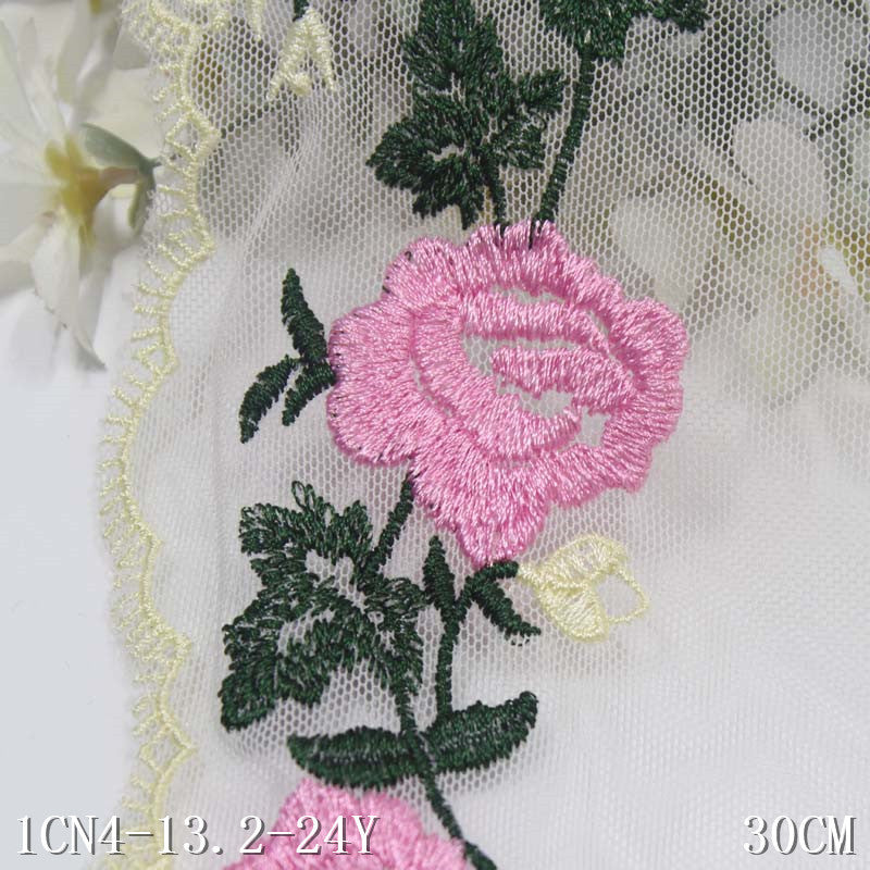 【1pack】-freedombeauty|Two-Color Mesh Ancient Style Wide Double-Sided Flower Embroidery Lace DIY Clothing Curtain Lace Trim Accessories