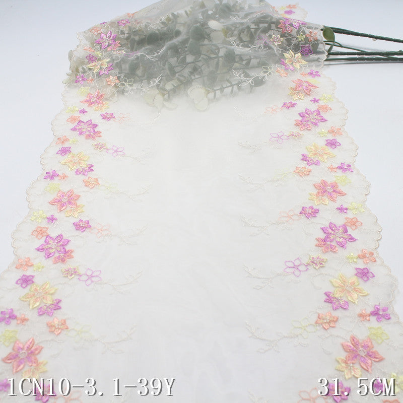 【1pack】-Freedombeauty | Pink Mesh Single Bilateral Small Fresh Flower Embroidery Lace Clothing Home Textile Lace Accessories DIY