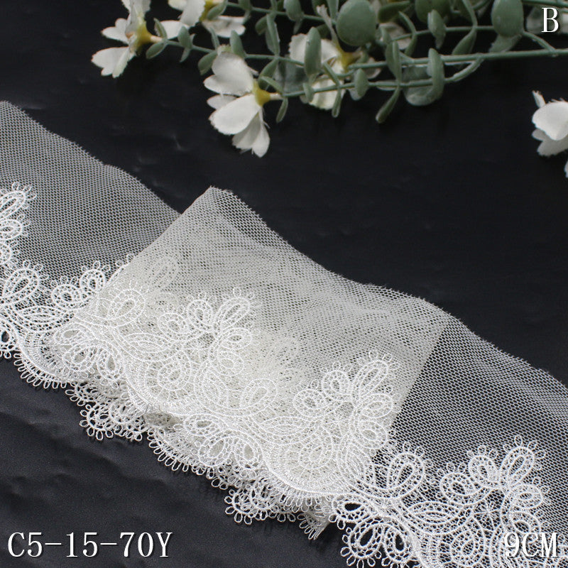 【1pack】-freedombeauty|Two-Color Single-Sided Ancient Style Water-Soluble Pattern Mesh Embroidery 7cm Clothing Hair Accessories Lace Trim Accessories