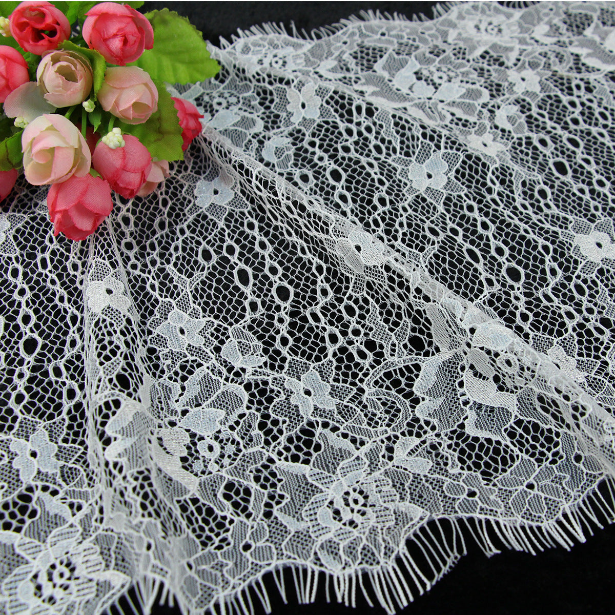 FREEDOMBEAUTY | New 28cm eyelash lace, small flower with bubble French lace wedding fabric curtain lace