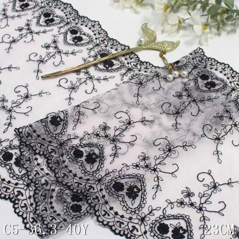 【1pack】-freedombeauty|Two-tone Mesh Double-sided Vintage Heart Embroidery Lace Trim Curtain Sofa Cushion 22cm Lace Trim Accessories