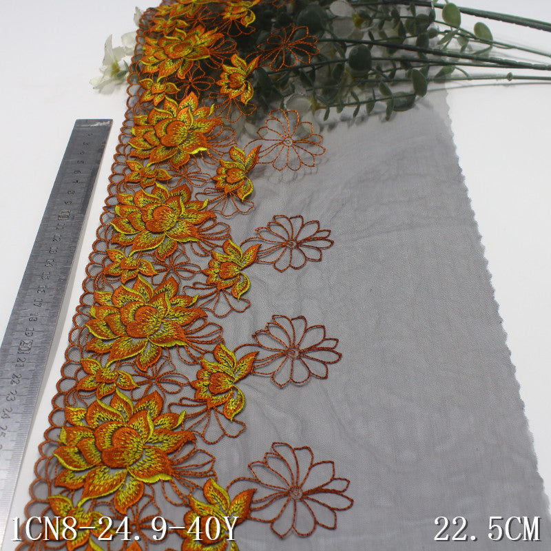 【1pack】-freedombeauty | Black Mesh Single Edge Vintage Flower Embroidery Trim 22cm Curtain Sofa Cushion Lace Trim Accessories