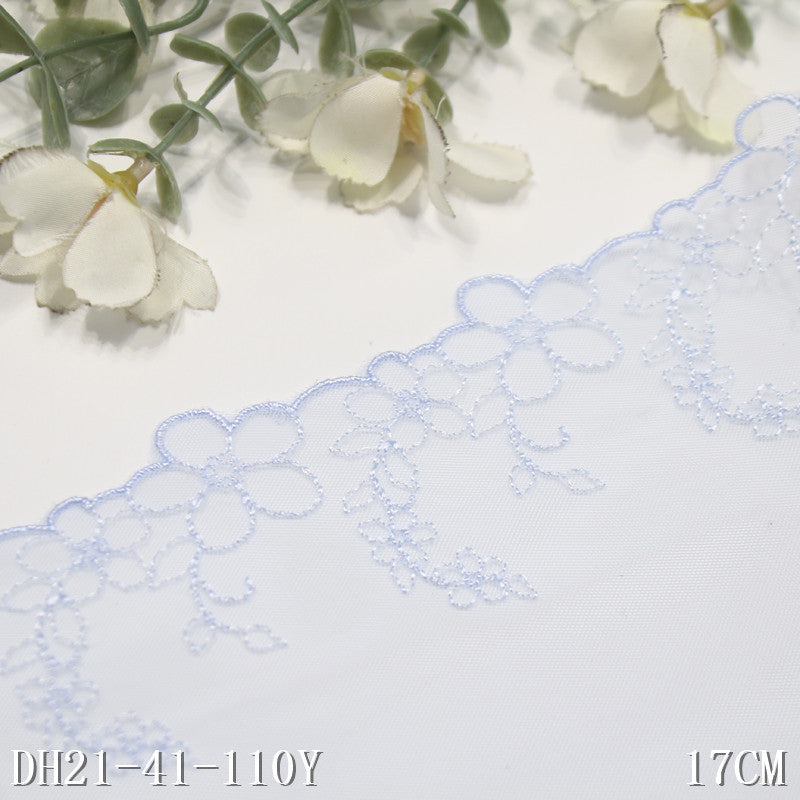 【1pack】-Freedombeauty | Light Blue Single Side Japanese Small Flower Light Mesh Embroidery 17cm Clothing Home Textile Lace Accessories