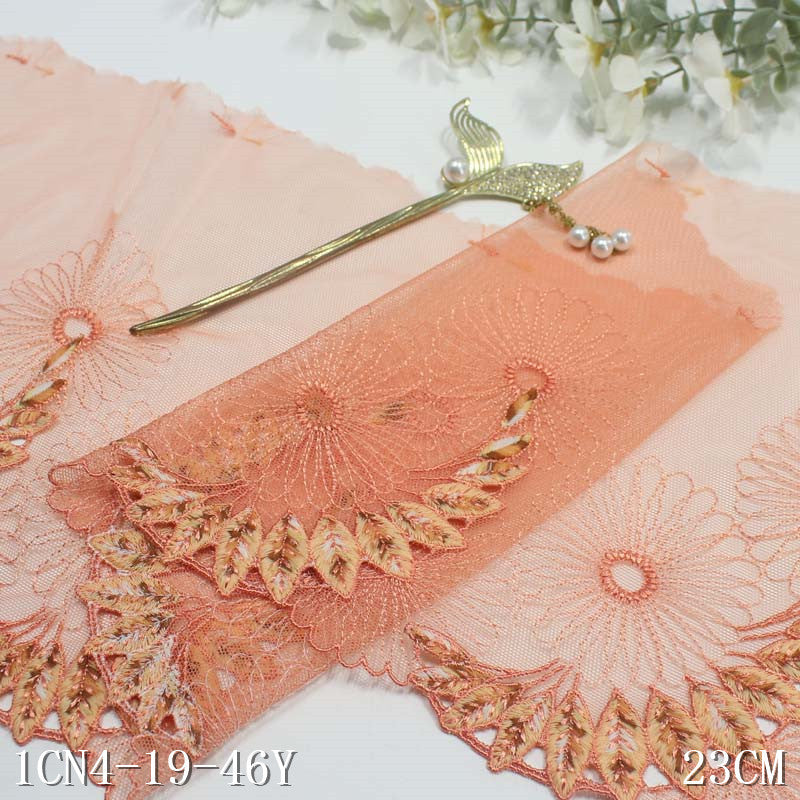 【1pack】-freedombeauty|Three-Color Mesh Ethnic Style Single-Sided Large Flower Embroidery Lace Trim for Clothing Sofa Cushion Lace Trim Accessories