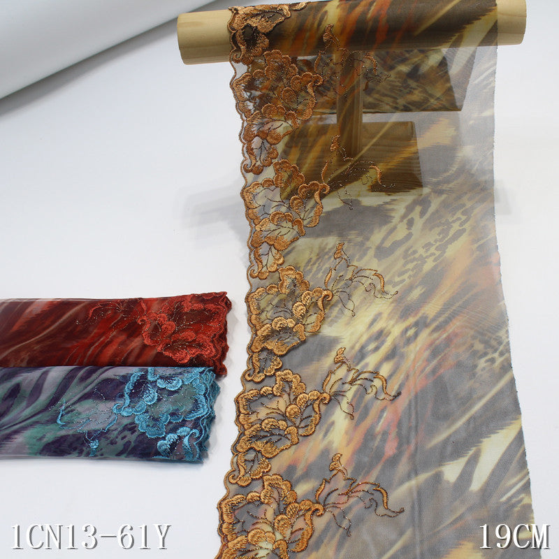 【1pack】-freedombeauty|Multicolor Printed Mesh Ancient Style Single Edge Silver Thread Embroidery Trim Curtain Sofa Cushion 19cm Trim Accessories