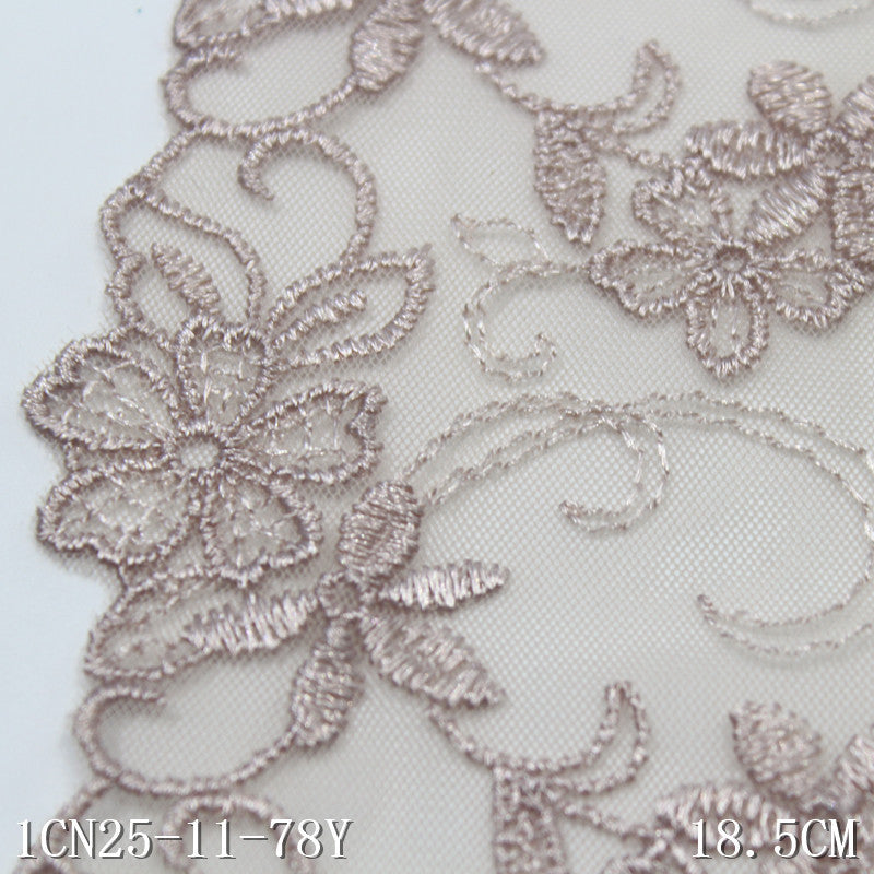 【1pack】-freedombeauty|Skin Tone Mesh Single Edge Vintage Floral Embroidery Trim 18cm Clothing Home Textile Lace Trim DIY Accessories