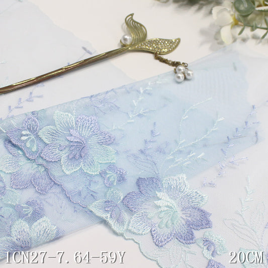 【1pack】-freedombeauty|Two-tone Single-sided Vintage Floral Mesh Embroidery Trim 20cm Curtain Sofa Cushion Lace Trim Accessories