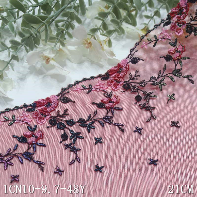 【1pack】-freedombeauty|Red Mesh Single-Sided Ancient Style Gold Stamping Small Flower Embroidery Lace Trim for Lingerie Performance Costume Lace Trim Accessories