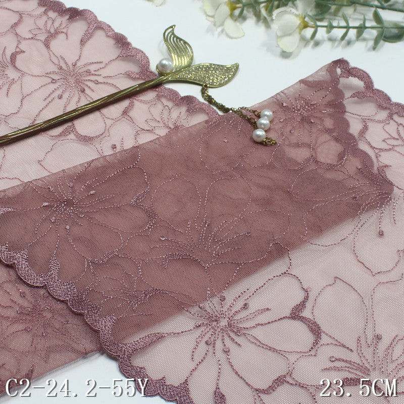 【1pack】-freedombeauty|Mocha Brown Double-Sided Retro Large Flower Elastic Embroidery 23cm Clothing Home Textile Lace Trim DIY