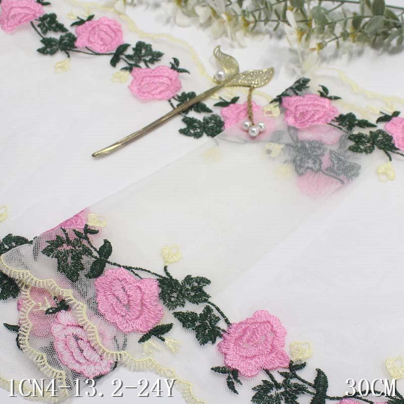 【1pack】-freedombeauty|Two-Color Mesh Ancient Style Wide Double-Sided Flower Embroidery Lace DIY Clothing Curtain Lace Trim Accessories