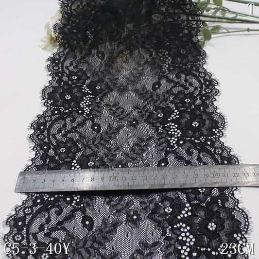 freedombeauty|Multicolor Double Wave Thread Full Pattern Flower Vine Elastic Eyelash Lace Vintage Lingerie Curtain Lace Trim