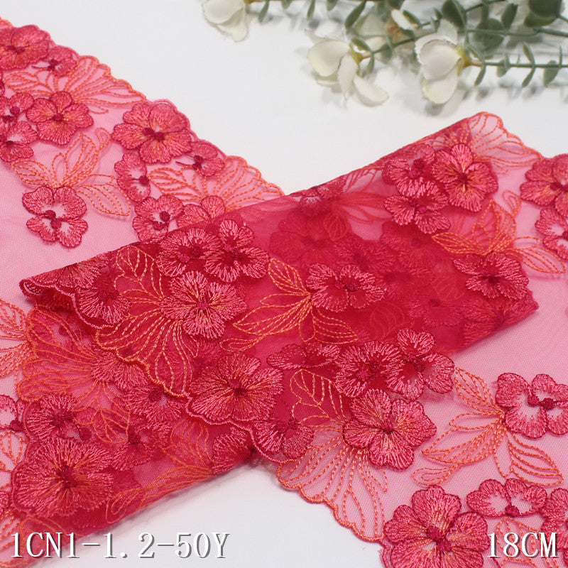 【1pack】-Freedombeauty | Multicolor Mesh Bilateral Vintage Flower Embroidery Lace 18cm Curtain Sofa Cushion Lace Accessories