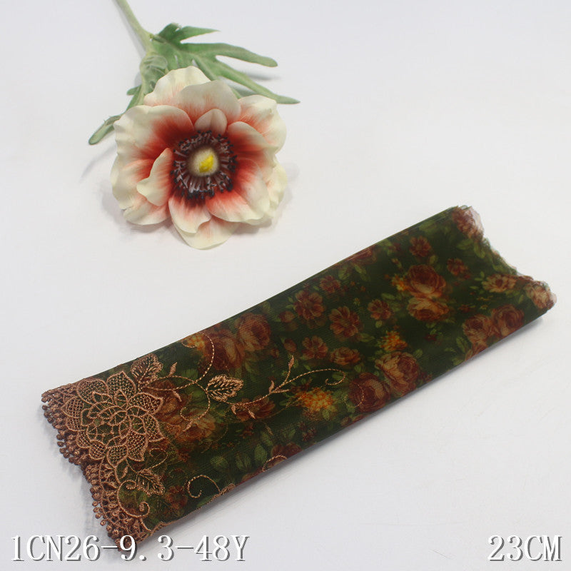 【1pack】-freedombeauty|Green Printed Mesh Single-Sided Water-Soluble Flower Embroidery Trim Curtain Sofa Cushion Lace Trim Accessories