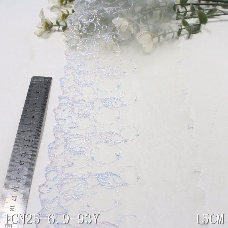 【1pack】-freedombeauty|Multicolor Mesh Shell Starfish Theme Lightweight Embroidered Lace Trim for Clothing and Home Textile DIY Accessories