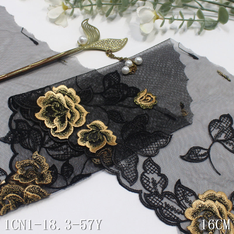 【1pack】-Freedombeauty | Two-Color Mesh Single Side Gold Silk Antique Flower Embroidery Lace Clothing Home Textile Lace Accessories DIY