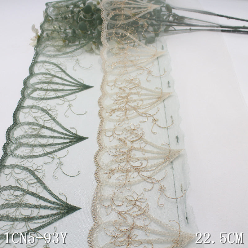 【1pack】-Freedombeauty | Unilateral Vintage Gold Thread Floral Mesh Embroidery Lace 22cm Clothing Home Textile Lace Accessories DIY