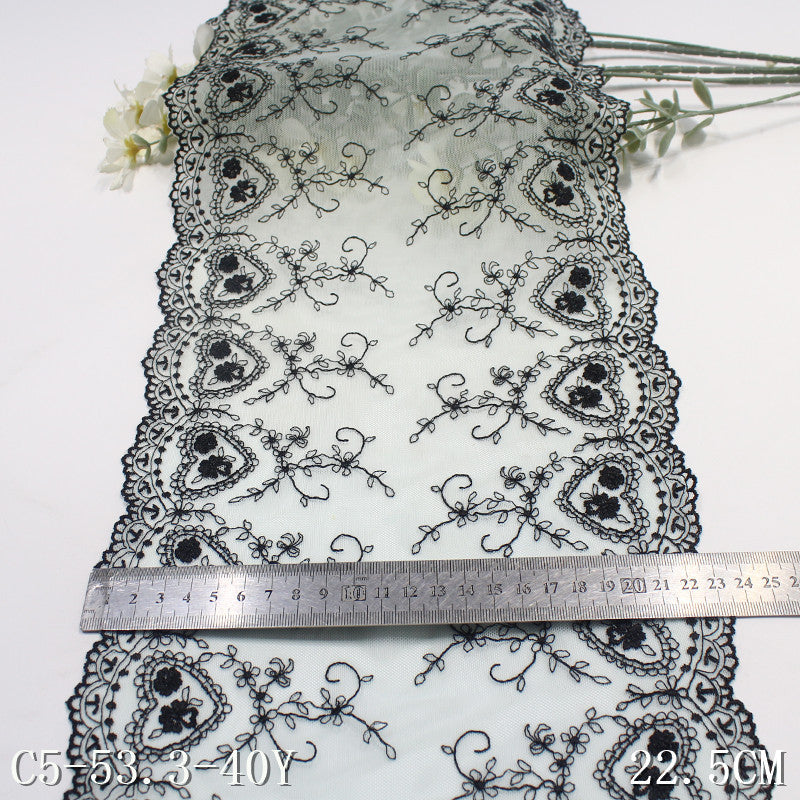 【1pack】-freedombeauty|Two-tone Mesh Double-sided Vintage Heart Embroidery Lace Trim Curtain Sofa Cushion 22cm Lace Trim Accessories