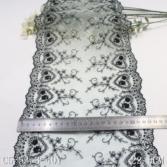 【1pack】-freedombeauty|Two-tone Mesh Double-sided Vintage Heart Embroidery Lace Trim Curtain Sofa Cushion 22cm Lace Trim Accessories