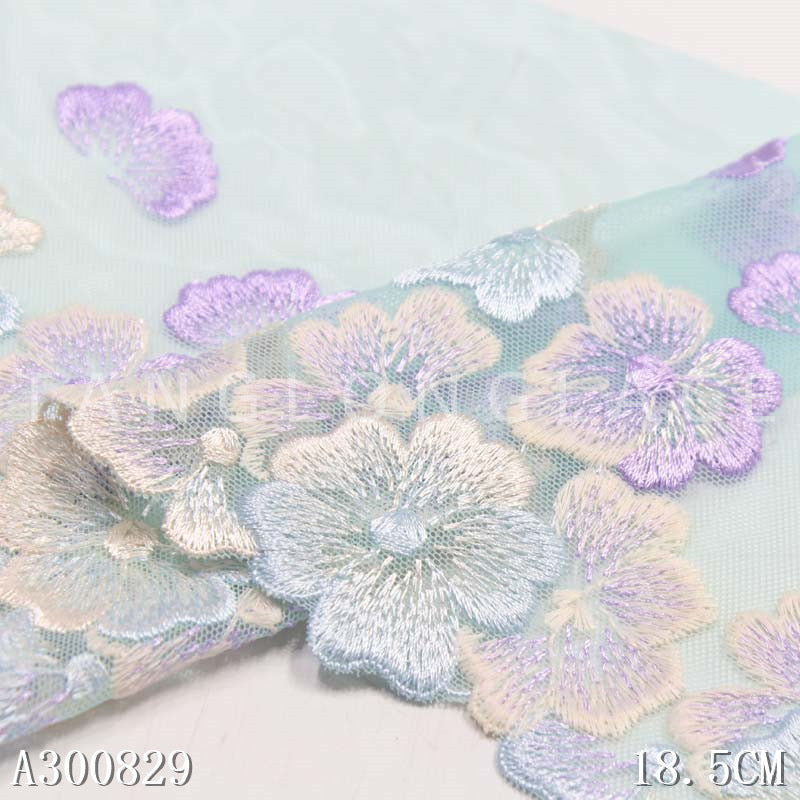 【1pack】-Freedombeauty | Exquisite Simple Embroidery Lace Three-Dimensional Flower Clothing Design Curtain Accessories 18.5cm Mesh Lace