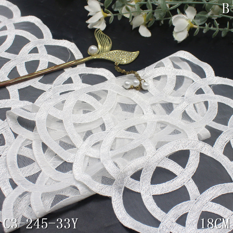 【1pack】-freedombeauty|Multicolor Mesh Vintage Interwoven Circle Embroidery Lace Trim 18cm Curtain Sofa Cushion Lace Trim Accessories