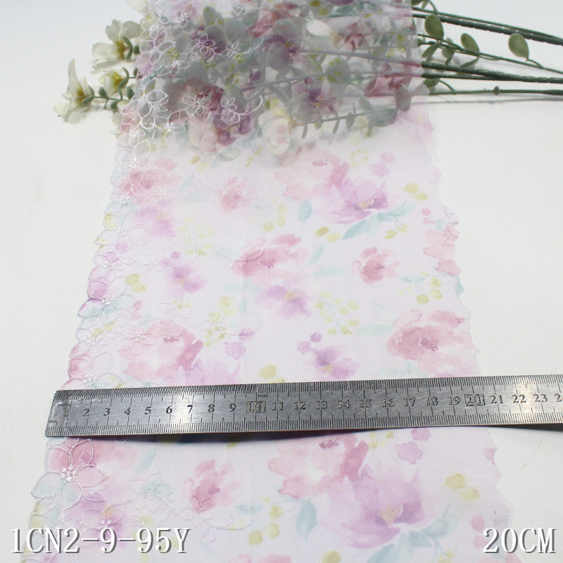 【1pack】-freedombeauty|Printed Mesh Single Edge Fresh Flower Embroidery Trim 20cm Curtain Sofa Cushion Lace Trim Accessories