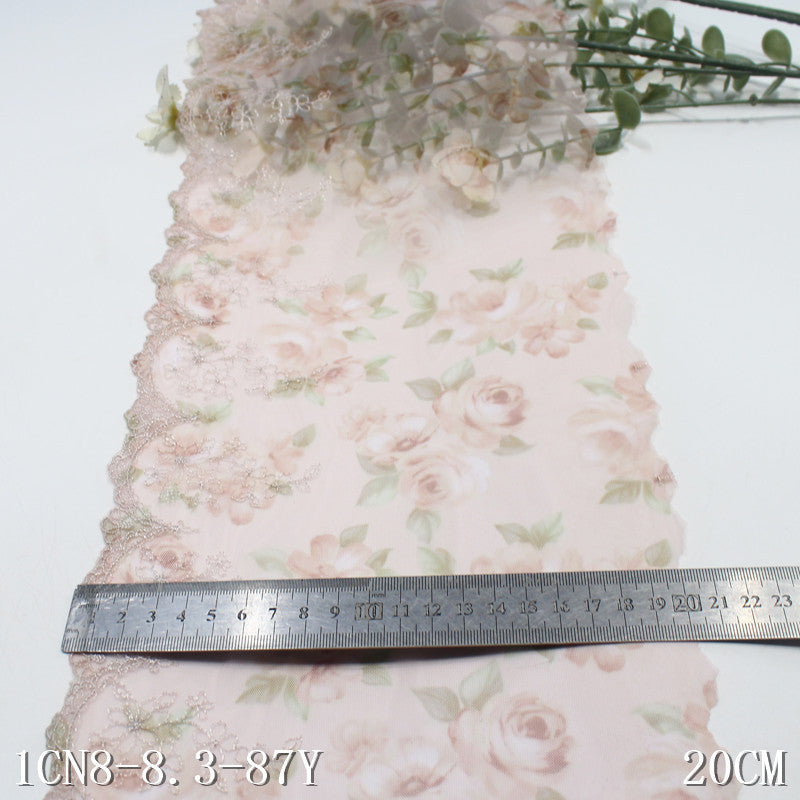 【1pack】-freedombeauty|Printed Mesh Single Edge French Flower Embroidery Lace 20cm Clothing Home Textile Lace Trim DIY