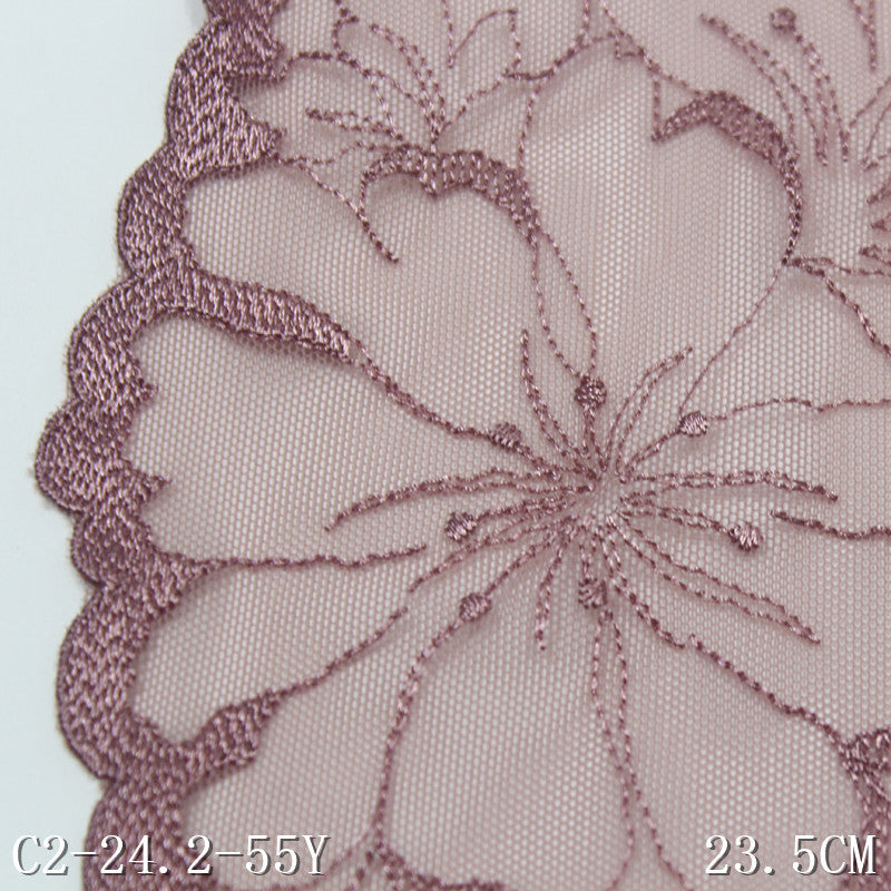 【1pack】-freedombeauty|Mocha Brown Double-Sided Retro Large Flower Elastic Embroidery 23cm Clothing Home Textile Lace Trim DIY