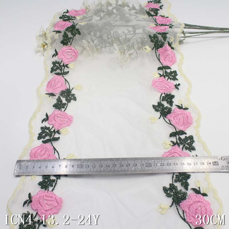【1pack】-freedombeauty|Two-Color Mesh Ancient Style Wide Double-Sided Flower Embroidery Lace DIY Clothing Curtain Lace Trim Accessories