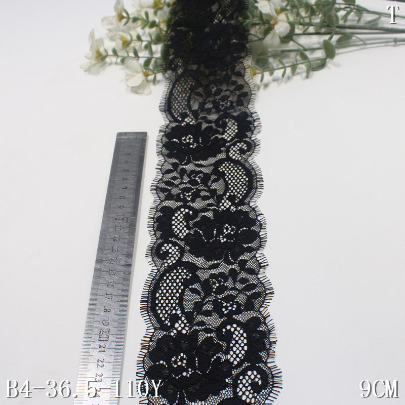 freedombeauty|Black and White Asymmetrical Retro Flower Non-Elastic Eyelash Lace 9cm Clothing Accessories Lace Trim Material