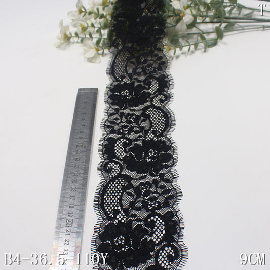 freedombeauty|Black and White Asymmetrical Retro Flower Non-Elastic Eyelash Lace 9cm Clothing Accessories Lace Trim Material