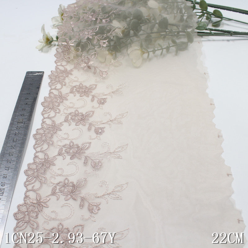 【1pack】-freedombeauty|Skin Tone Mesh Single Edge Vintage Floral Embroidery Trim 18cm Clothing Home Textile Lace Trim DIY Accessories